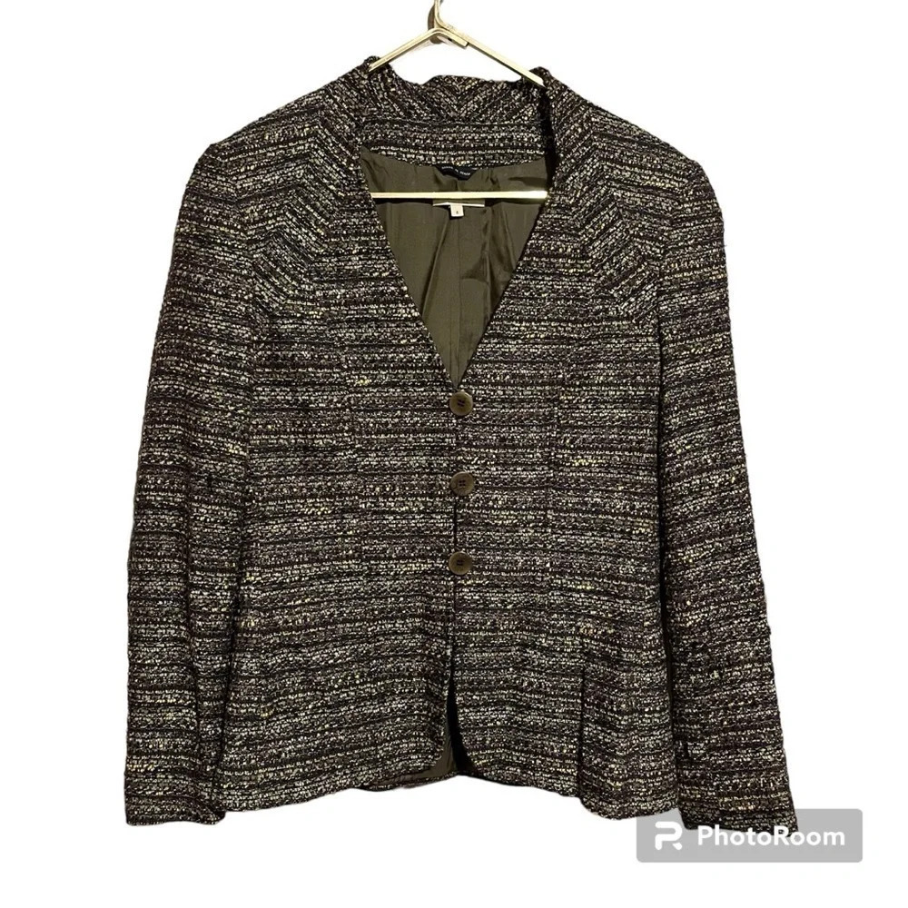 Santorelli Italian Blazer Jacket Rene Tweed Collarless 3 Button Women’s 8